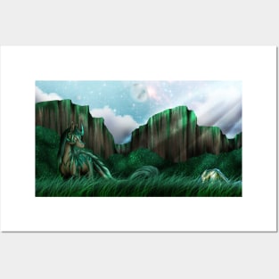 Green World landscape - Oricorns and Cliffs Posters and Art